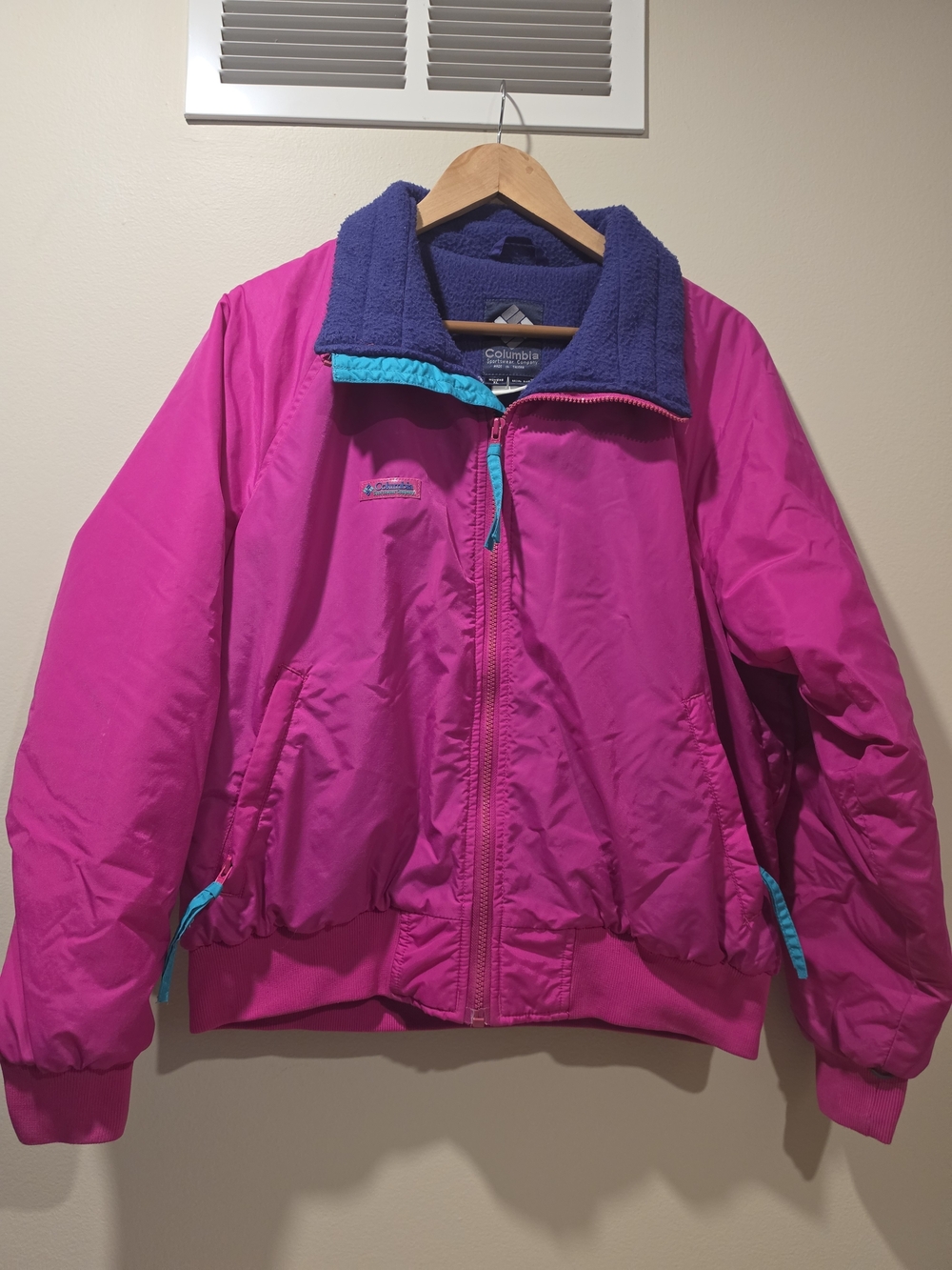 Vintage 90s Columbia Radial Sleeve Fleece Lined Bomber Jacket Womens XL Pink